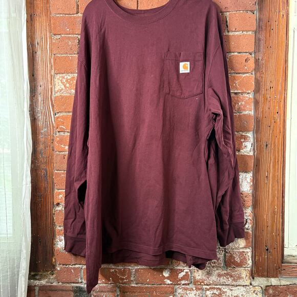 Carhartt Loose Fit Heavyweight 100% Cotton Long Sleeve Pocket Tee Burgundy 3XL - Picture 1 of 6
